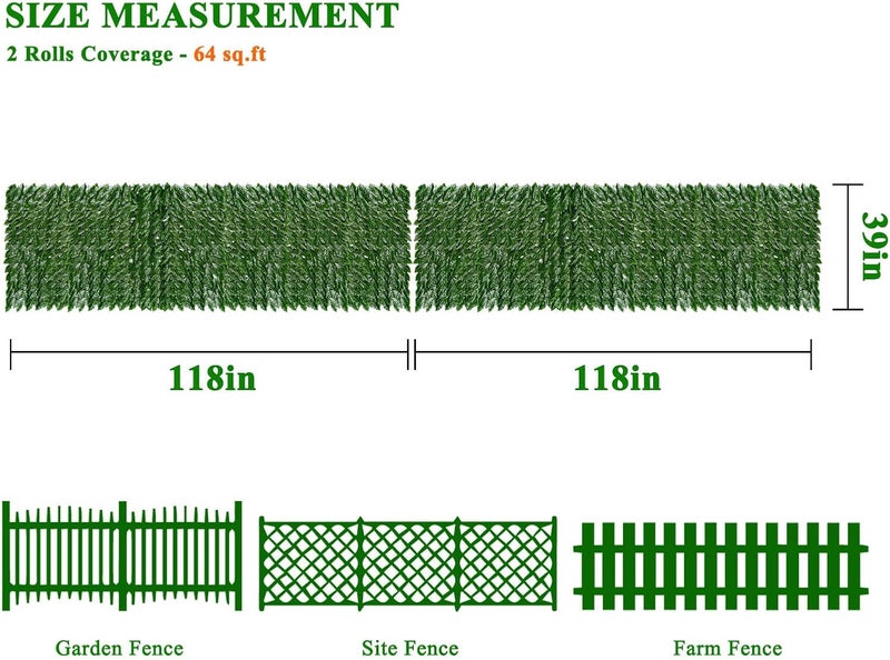 iCover 2PK 39 * 118in Artificial Ivy Privacy Fence Screen Cover, Highly Dense Leaves Wtih Strengthened Joint Prevent Leave Falling Off, Faux Hedge Panels Greenery Vines, Decorative Fences - Image 2